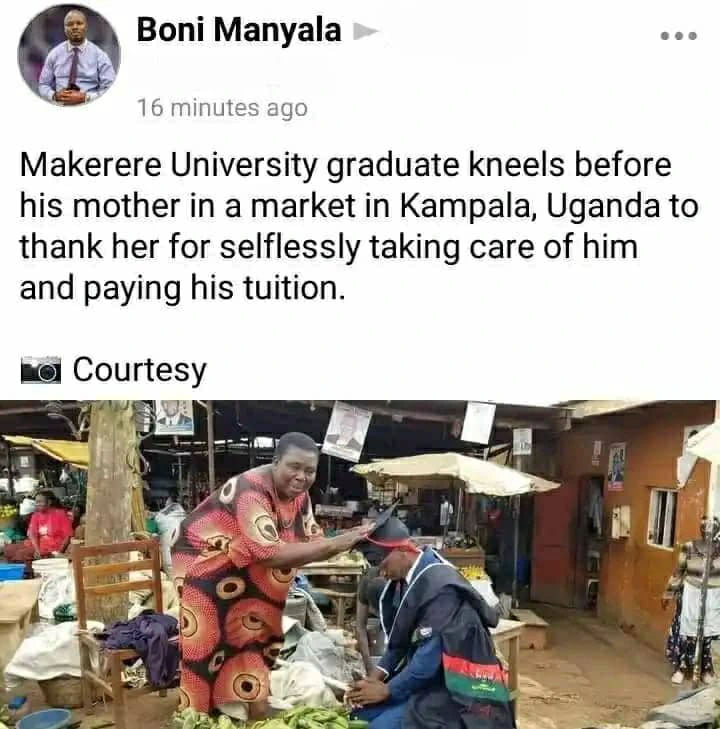 University Student Causes Stir As He Kneels In front Of Mothe