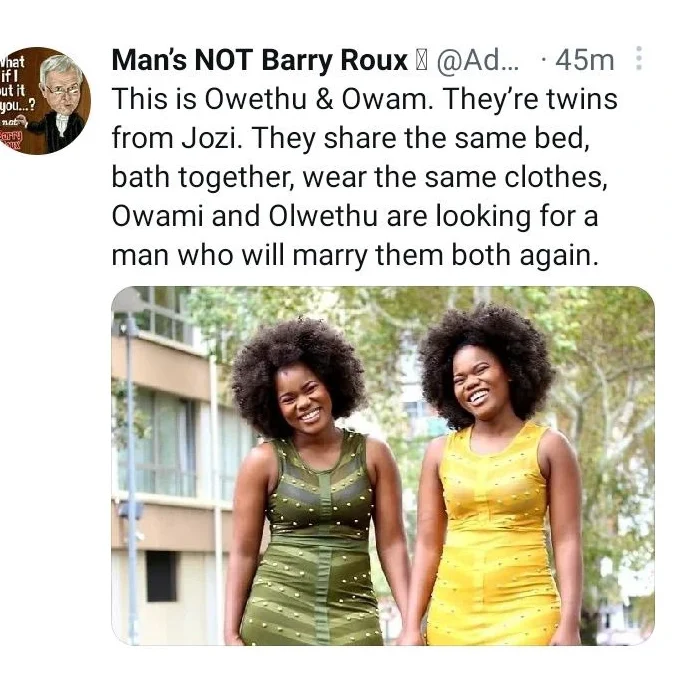'We want to get married to same man and share same b3d - Twins